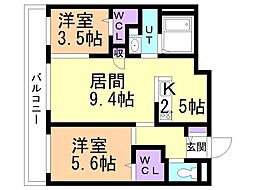 札幌市白石区東札幌五条2丁目マンション 2LDKの間取図画像