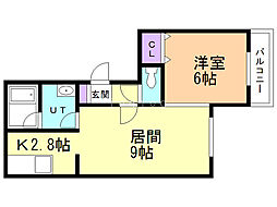 カトレア南郷2 1LDKの間取図画像