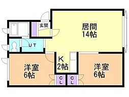 サジタリアマンション 2LDKの間取図画像