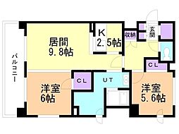 ヒルズ白石本通り 2LDKの間取図画像