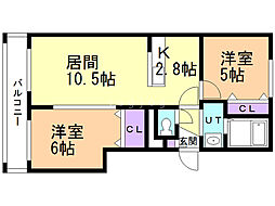 セントポーリアシェリル 2LDKの間取図画像