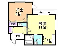 ラージヒル美園 1LDKの間取図画像
