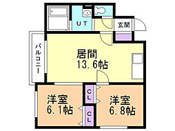 クレストパレス菊水 2LDKの間取図画像