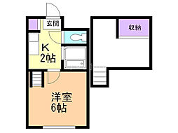 アビアシオン伍番館 1Kの間取図画像