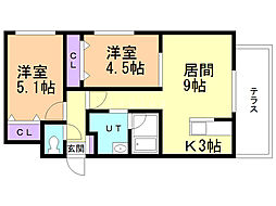 メゾン・ド・グランピエール栄通 2LDKの間取図画像