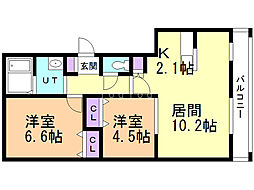 セントポーリアシェリル 2LDKの間取図画像
