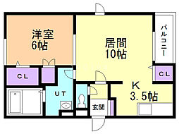プランドール 1LDKの間取図画像