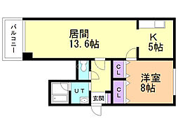 LaLuce菊水 1LDKの間取図画像