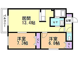 KOKOMO平和通 2LDKの間取図画像