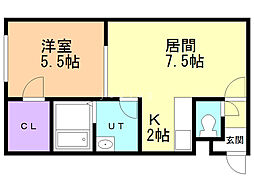 ステージノア東札幌 2階1LDKの間取り