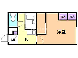 レオパレス大樹 2階1Kの間取り