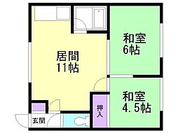 ハピネスコーポ北郷 2LDKの間取図画像