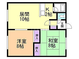 シティーハウス15 2階2LDKの間取り
