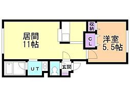 グローリー菊水上町 2階1LDKの間取り