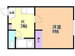 美園銀座パレス 1Kの間取図画像