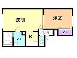 ラ・グラースアンザイ 3階1LDKの間取り