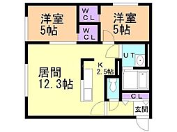 札幌市営東西線 白石駅 徒歩9分の賃貸マンション 3階2LDKの間取り