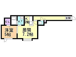 プルメリア菊水上町 2階1LDKの間取り