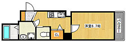 アレス六甲 6階1Kの間取り