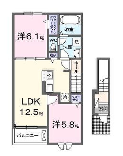 兵庫県加東市上滝野(賃貸アパート2LDK・2階・56.48㎡)の写真 その2