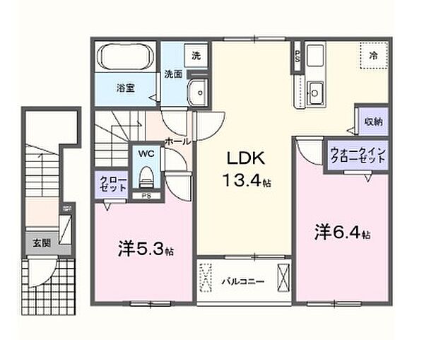 兵庫県姫路市飾磨区中野田4丁目(賃貸アパート2LDK・2階・59.16㎡)の写真 その2