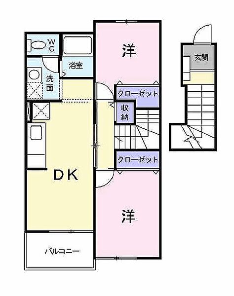 兵庫県加古川市別府町新野辺(賃貸アパート2DK・2階・51.67㎡)の写真 その2