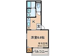 コンプレト醍醐 1Kの間取図画像
