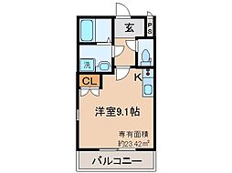 BRIDGE山科安朱 ワンルームの間取図画像