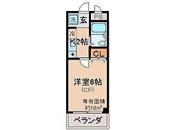 グリューネバルト桃山 1Kの間取図画像