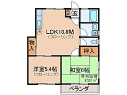 コーポ細川 2LDKの間取図画像