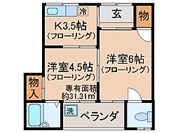 新開ハウス1棟 2Kの間取図画像