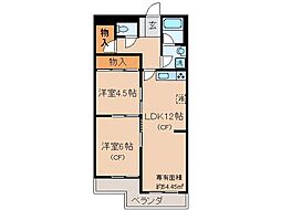 ビューハイツ京都山科 2LDKの間取図画像