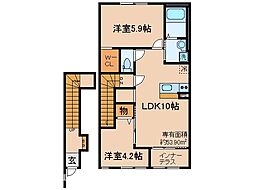 京都市山科区椥辻封シ川町アパート 2LDKの間取図画像