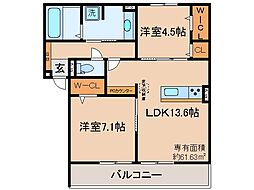 京都市伏見区桃山筑前台町アパート 2LDKの間取図画像