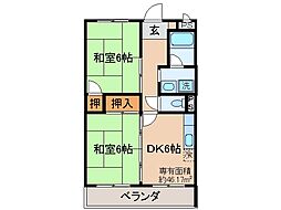ハイ・レスト白鳳 2DKの間取図画像