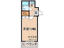 シティハウス丹波橋 1Kの間取図画像