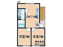 西野大鳥居ハイツ 2DKの間取図画像