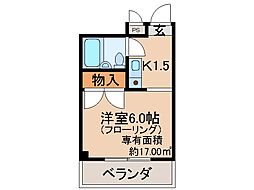 パレス桃山 1Kの間取図画像
