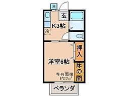 コーポ明津 1Kの間取図画像