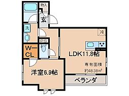 シャーメゾン奥田 1LDKの間取図画像
