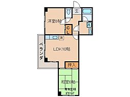 近鉄京都線 寺田駅 徒歩6分の賃貸マンション 3階2LDKの間取り