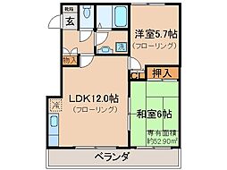 京阪京津線 四宮駅 徒歩16分の賃貸マンション 3階2LDKの間取り