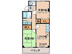 JR奈良線 木幡駅 徒歩6分の賃貸マンション 1階2LDKの間取り