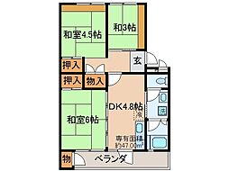 京都地下鉄東西線 石田駅 徒歩8分の賃貸マンション 3階3DKの間取り
