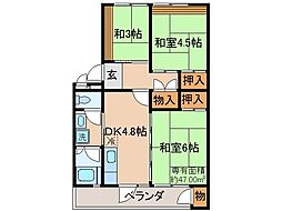 京都地下鉄東西線 石田駅 徒歩8分の賃貸マンション 5階3DKの間取り
