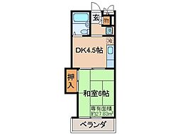 JR奈良線 黄檗駅 徒歩8分の賃貸アパート 1階1DKの間取り