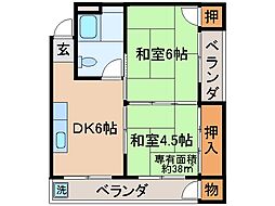 京都地下鉄東西線 東野駅 バス6分 上花山久保町下車 徒歩3分の賃貸マンション 2階2DKの間取り