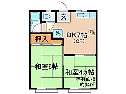 山田ハイツ 2DKの間取図画像