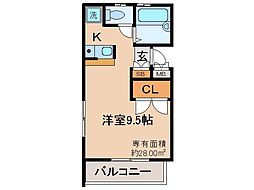 京都地下鉄東西線 椥辻駅 徒歩9分の賃貸マンション 3階ワンルームの間取り