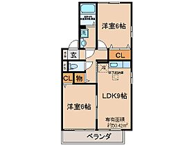 京都府城陽市枇杷庄大堀（賃貸アパート2LDK・1階・50.42㎡） その2